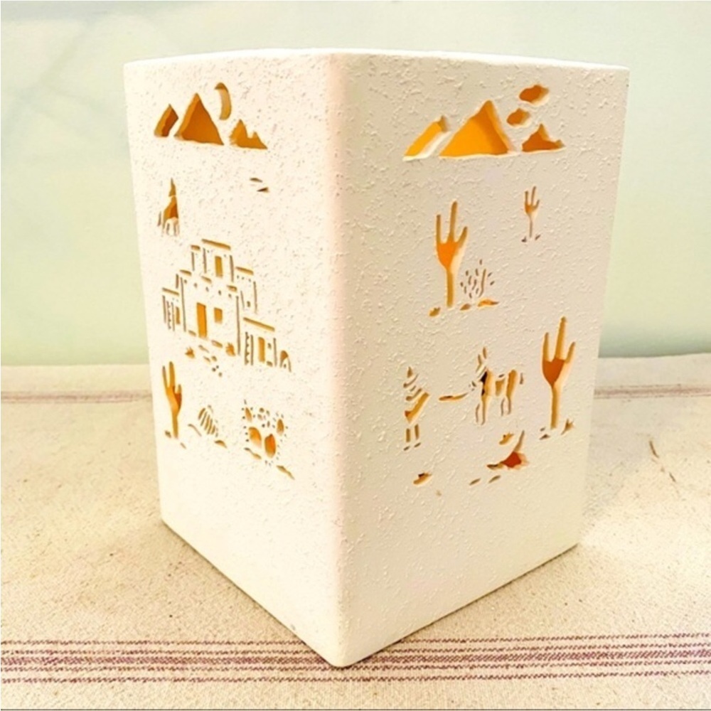 Stucco Southwestern Accent Decor White donkeys cactus put twinkle lights inside